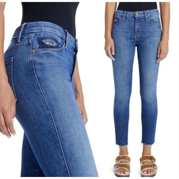 Mother High Waist Double Looker Ankle Fray Fruit Carts Evil Eye Size 25 - Picture 3 of 15